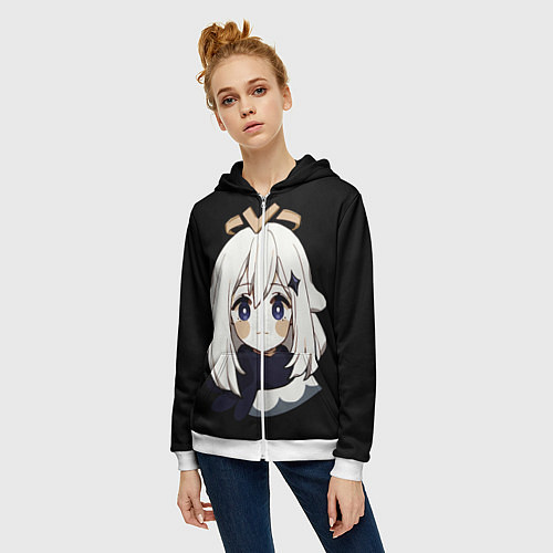 Женская толстовка на молнии Genshin Impact Paimon / 3D-Белый – фото 3