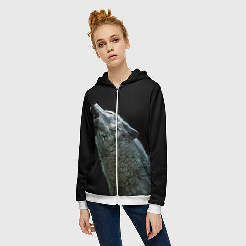 Женская толстовка на молнии Воющий волк / 3D-Белый – фото 3