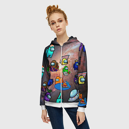 Женская толстовка на молнии Among Us Чёрная дыра / 3D-Белый – фото 3