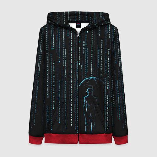 Женская толстовка на молнии Двоичный дождь, матрица / 3D-Красный – фото 1