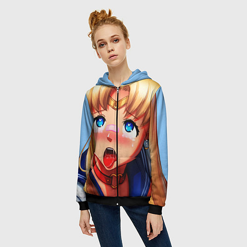 Женская толстовка на молнии SAILOR MOON AHEGAO / 3D-Черный – фото 3