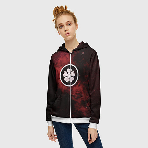 Женская толстовка на молнии Черный клевер / 3D-Белый – фото 3