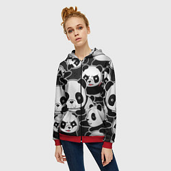 Толстовка на молнии женская Смешные панды, цвет: 3D-красный — фото 2