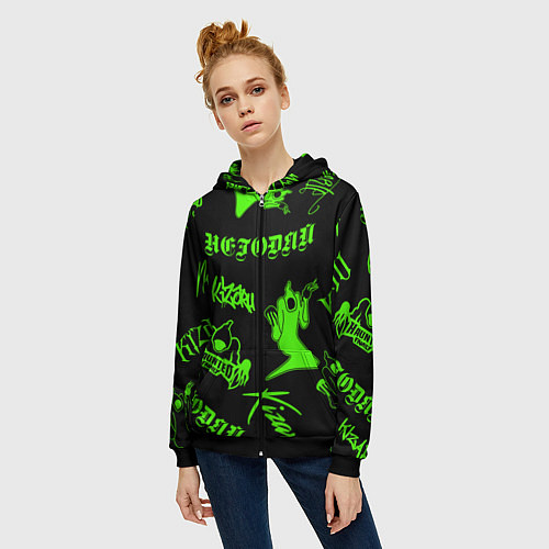 Женская толстовка на молнии KIZARU HAUNTED FAMILY / 3D-Черный – фото 3
