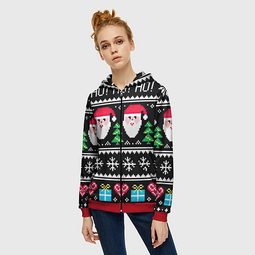 Женская толстовка на молнии Ho! Ho! Ho! / 3D-Красный – фото 3