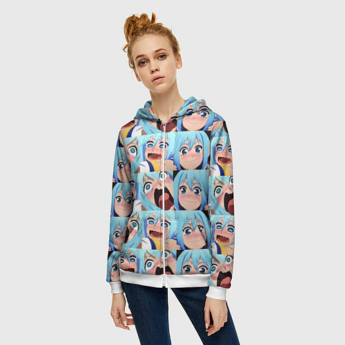 Женская толстовка на молнии Аква Коносуба Aqua Konosuba / 3D-Белый – фото 3