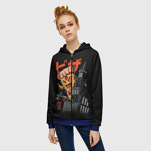 Женская толстовка на молнии Pizza Kong / 3D-Синий – фото 3