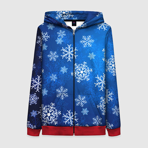 Женская толстовка на молнии Новый Год Снежинки / 3D-Красный – фото 1