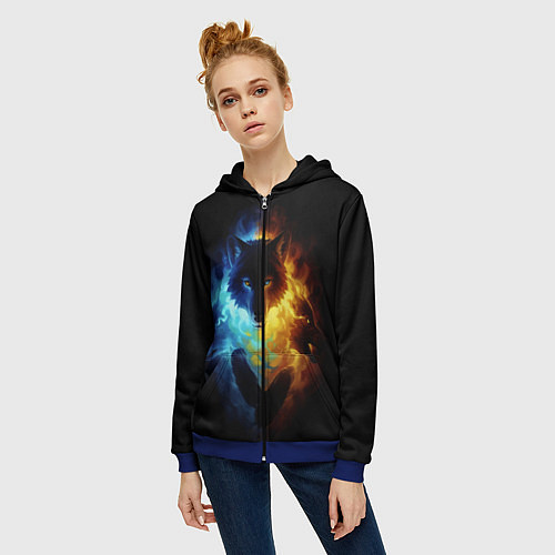 Женская толстовка на молнии Волки в огне / 3D-Синий – фото 3