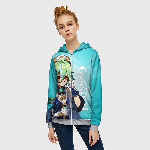 Женская толстовка на молнии GENSHIN IMPACT, САХАРОЗА / 3D-Меланж – фото 3