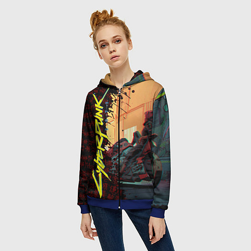 Женская толстовка на молнии Киберпанк / 3D-Синий – фото 3