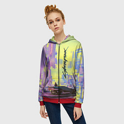Толстовка на молнии женская Cyberpunk 2077, цвет: 3D-красный — фото 2