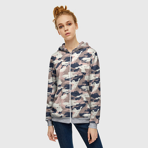 Женская толстовка на молнии Кремовый камуфляж / 3D-Меланж – фото 3