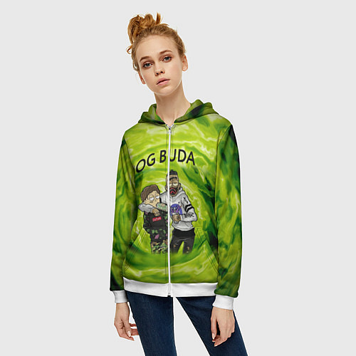 Женская толстовка на молнии Репер - OG Buda / 3D-Белый – фото 3