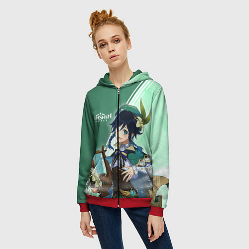 Женская толстовка на молнии Genshin Impact / 3D-Красный – фото 3
