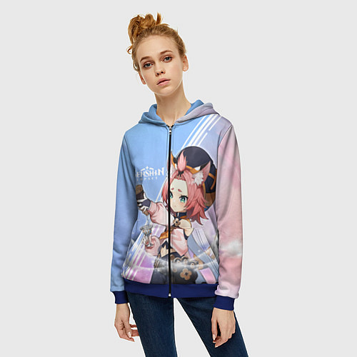 Женская толстовка на молнии Genshin Impact / 3D-Синий – фото 3