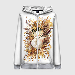 Женская толстовка на молнии Лисичка спит в листьях