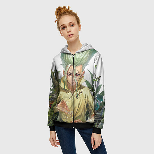 Женская толстовка на молнии Доктор Стоун / 3D-Черный – фото 3