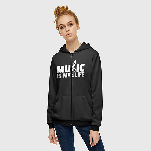 Женская толстовка на молнии Music is My Life / 3D-Черный – фото 3