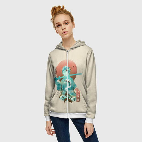 Женская толстовка на молнии Demon Slayer Tanjiro / 3D-Белый – фото 3