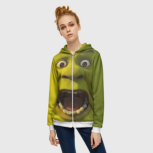 Женская толстовка на молнии Shrek is Yelling / 3D-Белый – фото 3