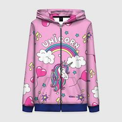 Женская толстовка на молнии Единорог Радужный