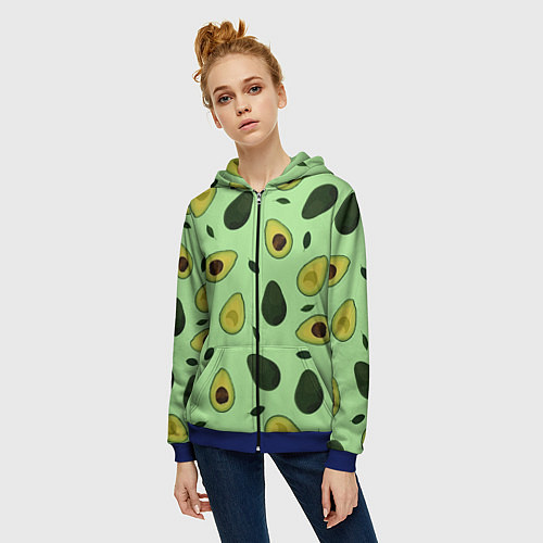 Женская толстовка на молнии Авокадо / 3D-Синий – фото 3