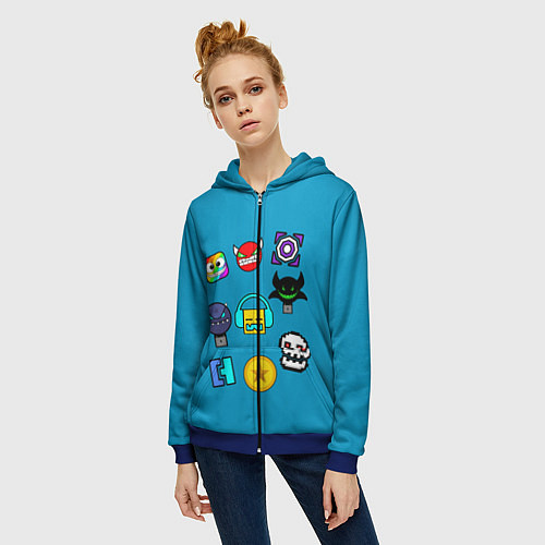 Женская толстовка на молнии Geometry Dash: Icons / 3D-Синий – фото 3