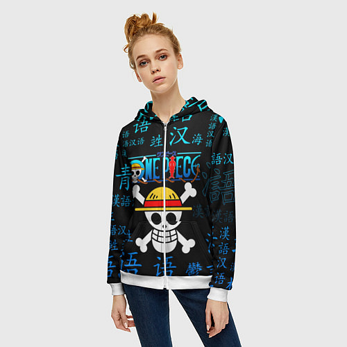 Женская толстовка на молнии ONE PIECE ВАН ПИС ИЕРОГЛИФ / 3D-Белый – фото 3