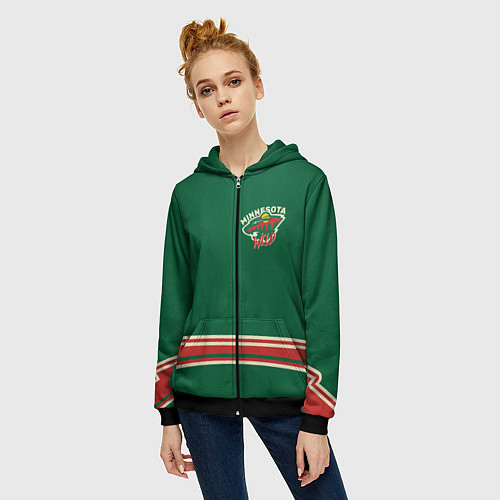 Женская толстовка на молнии Minnesota Wild / 3D-Черный – фото 3