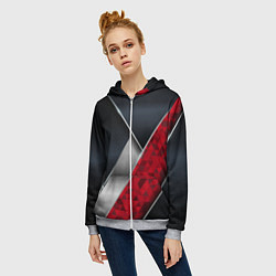 Толстовка на молнии женская 3D BLACK AND RED METAL, цвет: 3D-меланж — фото 2