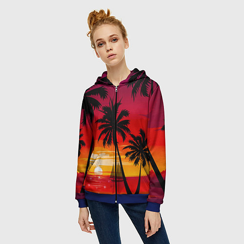 Женская толстовка на молнии Гавайский закат / 3D-Синий – фото 3