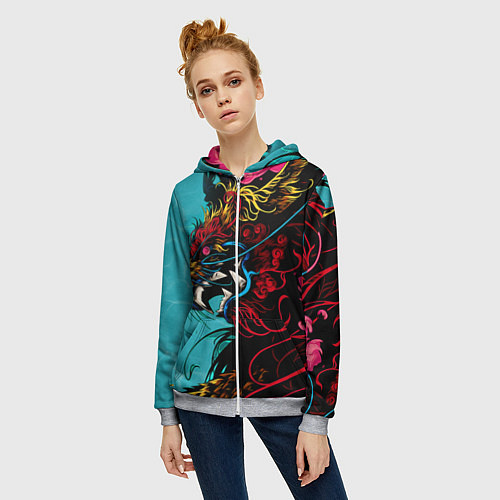 Женская толстовка на молнии Дракон Dragon / 3D-Меланж – фото 3