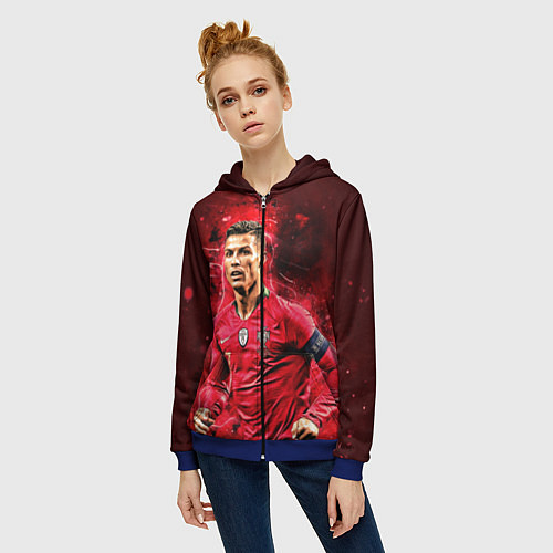 Женская толстовка на молнии Криштиану Роналду Португалия / 3D-Синий – фото 3