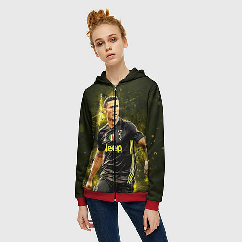 Женская толстовка на молнии Cristiano Ronaldo Juventus / 3D-Красный – фото 3