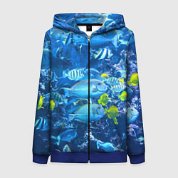 Толстовка на молнии женская Коралловые рыбки, цвет: 3D-синий
