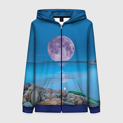 Толстовка на молнии женская Лунный пляж, цвет: 3D-синий