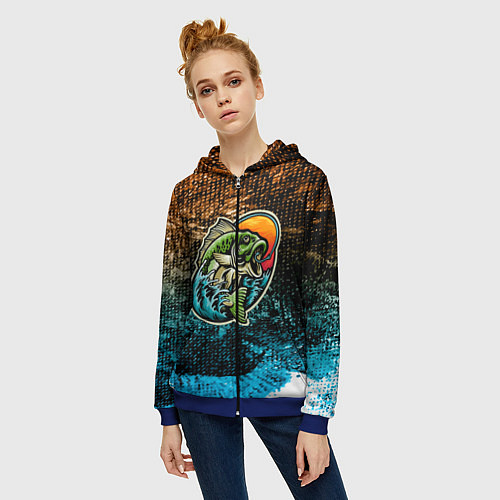 Женская толстовка на молнии Рыба на крючке / 3D-Синий – фото 3