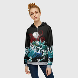 Толстовка на молнии женская Корабль на Волнах Кракен, цвет: 3D-меланж — фото 2