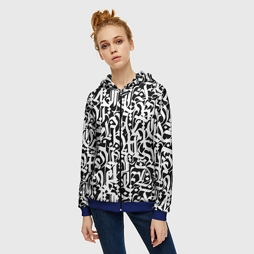 Женская толстовка на молнии КАЛЛИГРАФИЯ CALLIGRAPHY / 3D-Синий – фото 3