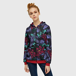 Толстовка на молнии женская Японские карпы, цвет: 3D-красный — фото 2