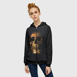 Толстовка на молнии женская Golden Skull, цвет: 3D-черный — фото 2