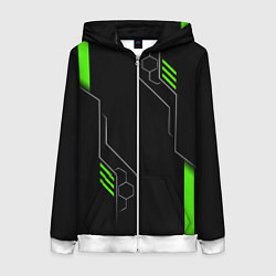 Толстовка на молнии женская ФУТУРИСТИЧНАЯ БРОНЯ ЗЕЛЕНАЯ, цвет: 3D-белый