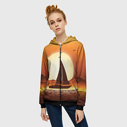 Толстовка на молнии женская Кораблик на закате, цвет: 3D-черный — фото 2