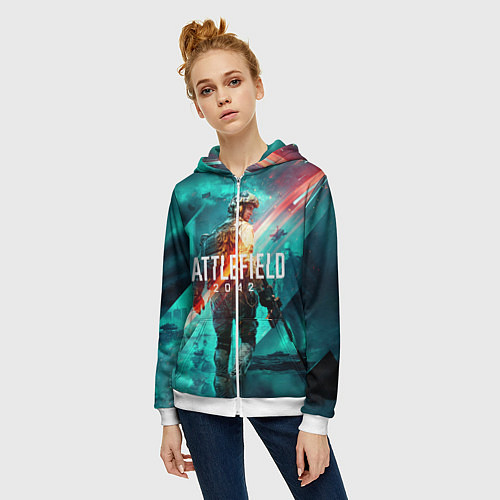 Женская толстовка на молнии Баттлфилд 2042 / 3D-Белый – фото 3