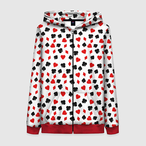Женская толстовка на молнии Карточные Масти / 3D-Красный – фото 1
