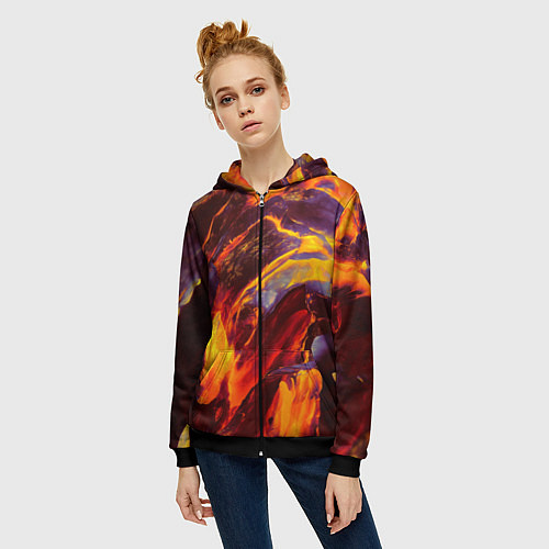 Женская толстовка на молнии ОГНЕННЫЙ ГРАНЖ FIRE GRUNGE Z / 3D-Черный – фото 3