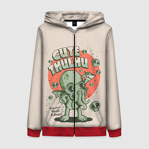 Женская толстовка на молнии Милый Ктулху / 3D-Красный – фото 1
