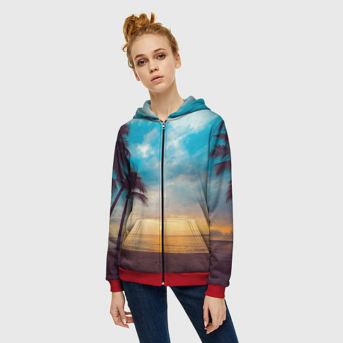 Женская толстовка на молнии Пейзаж / 3D-Красный – фото 3