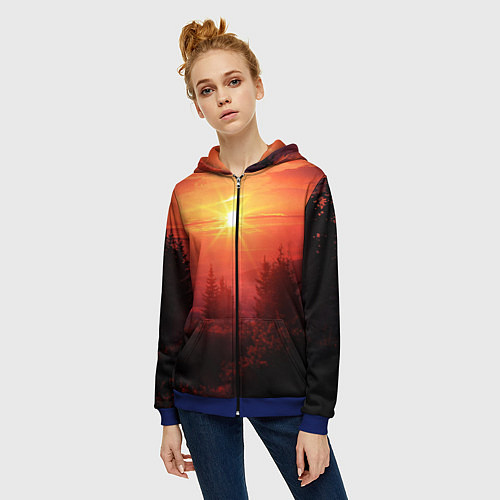 Женская толстовка на молнии УТРЕННИЙ РАССВЕТ НАД ОБЛАКАМИ / 3D-Синий – фото 3